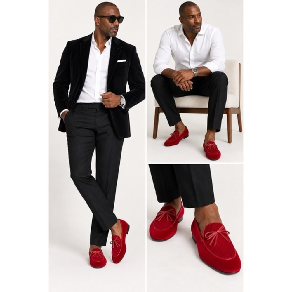 Bottega Veneta Mens Red Velvet Intrecciato Bow Loafers Size 40/US 7